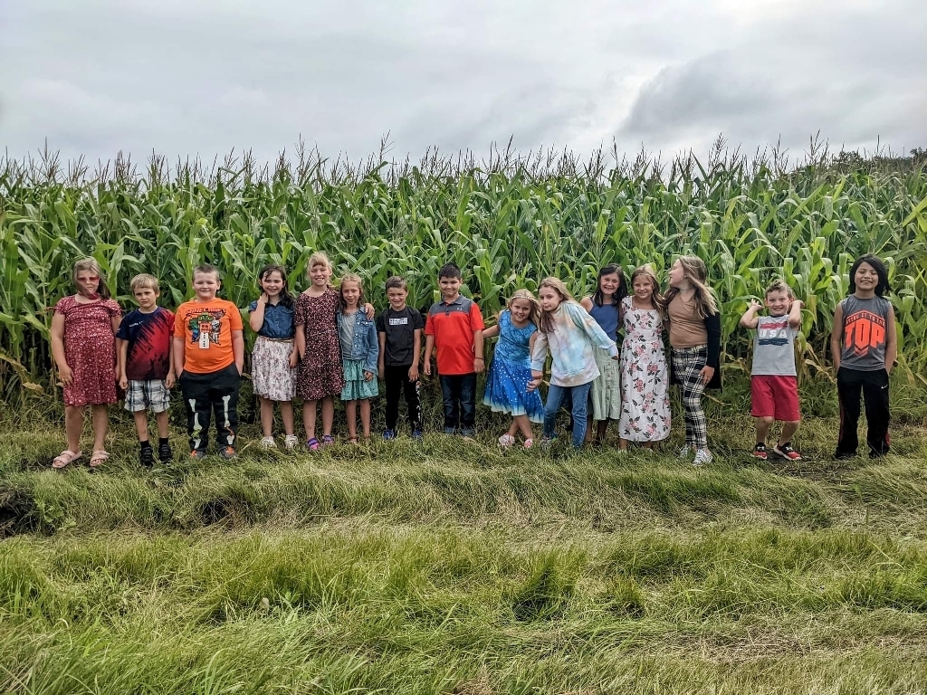 the third graders in the cornfield.