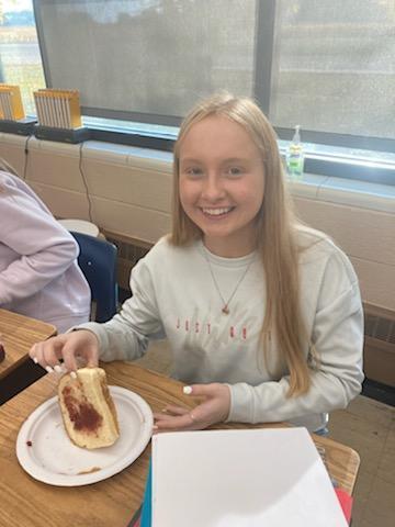 A student with a jelly sandwich.